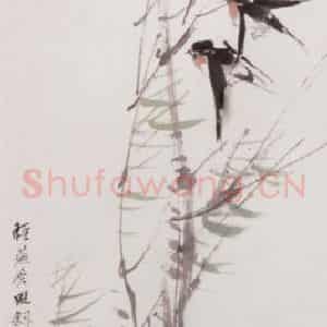 1883年 任伯年《柳燕图》国画花鸟画作品图片鉴赏