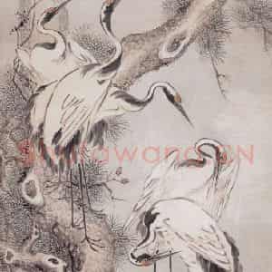 1856年 任熊《松鹤图》国画花鸟画工笔作品图片鉴赏