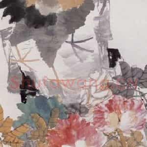 1891年 任伯年《牡丹双鸡》国画花鸟画作品图片鉴赏