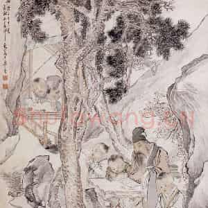 1900年 沙馥《燕山教子图》国画人物作品图片鉴赏