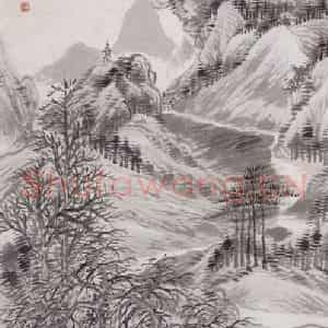1894年 任预《走马萧寺图》国画山水画作品图片鉴赏