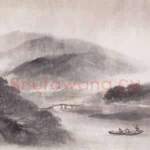 1901年 吴石仙《烟溪访友》国画山水画作品图片鉴赏