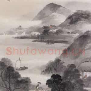 1907年 吴石仙《江城雨意》国画山水画作品图片鉴赏