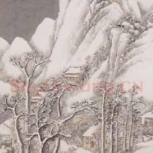 1909年 吴石仙《溪山雪霁》国画山水画作品图片鉴赏
