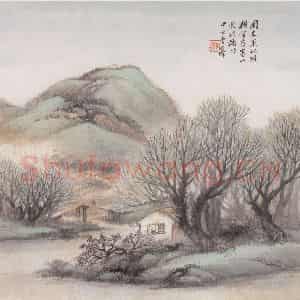 1914年 吴石仙《策杖春山》国画山水画作品图片鉴赏