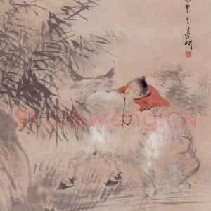 1896年 倪田《晚湖归牧》国画综合作品图片鉴赏