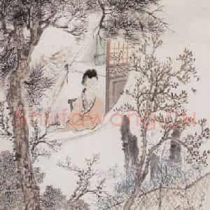 1910年 倪田《闺窗春晓》国画综合作品图片鉴赏