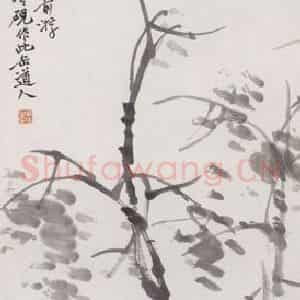 1890年 吴昌硕《墨笔枯木》国画花鸟作品图片鉴赏