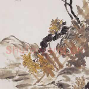 1909年 吴昌硕《东篱菊香》国画花鸟作品图片鉴赏