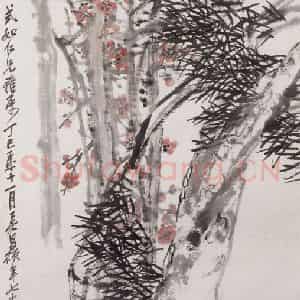 1917年 吴昌硕《松梅》国画花鸟作品图片鉴赏