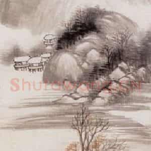 1863年 胡公寿《水阁联吟》国画山水画写意作品图片鉴赏