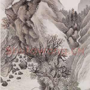 1877年 胡公寿《秋水寒山》国画山水画写意作品图片鉴赏