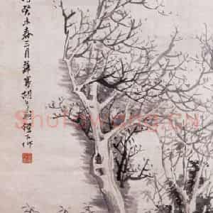1883年 胡公寿《乔柯修竹》国画花鸟画写意作品图片鉴赏