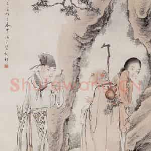 不详 钱慧安《求浆仙窟》国画人物画工笔作品图片鉴赏
