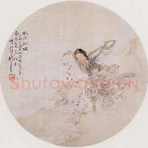 1879年 钱慧安《散花献瑞》国画人物画工笔作品图片鉴赏
