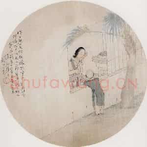 1880年 钱慧安《育婴图》国画人物画工笔作品图片鉴赏
