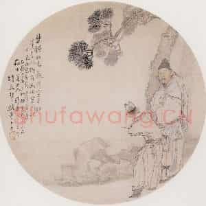 1885年 钱慧安《导引图》国画人物画工笔作品图片鉴赏