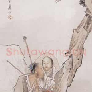 1885年 钱慧安《鹿门采药图》国画人物画工笔作品图片鉴赏