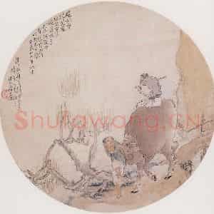 1893年 钱慧安《牛背横笛图》国画人物画工笔作品图片鉴赏