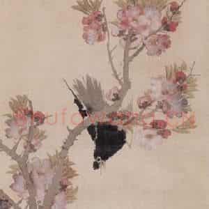 1881年 朱偁《花鸟屏》国画花鸟画作品图片鉴赏