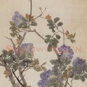 1881年 朱偁《花鸟屏》国画花鸟画作品图片鉴赏