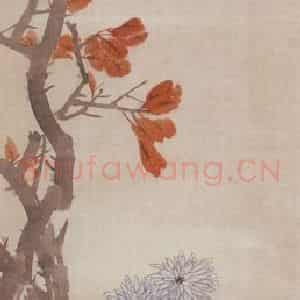 1881年 朱偁《花鸟屏》国画花鸟画作品图片鉴赏