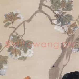 1881年 朱偁《花鸟屏》国画花鸟画作品图片鉴赏