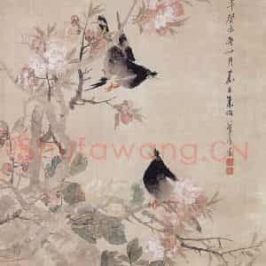 1883年 朱偁《花鸟》国画花鸟画作品图片鉴赏