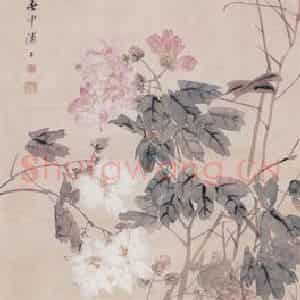 1894年 朱偁《花卉屏》国画花鸟画作品图片鉴赏