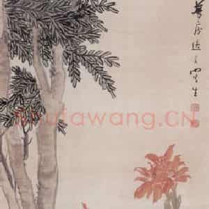 1894年 朱偁《花卉屏》国画花鸟画作品图片鉴赏