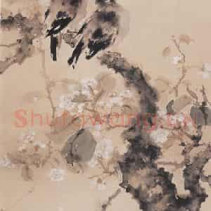 1927年 高奇峰《梨花双鸠图》国画花鸟作品图片鉴赏