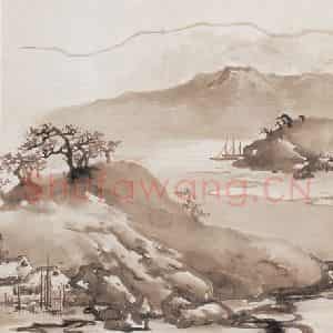 高奇峰《渔村夕照》国画花鸟作品图片鉴赏