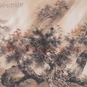 1946年 何漆园《鼎湖风雨》国画山水作品图片鉴赏