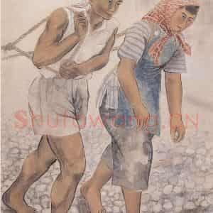 1941年 方人定《劳动夫妻》国画人物作品图片鉴赏