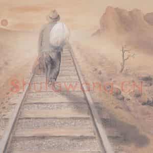 1945年 方人定《日暮途远》国画人物作品图片鉴赏