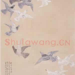 1950年 苏卧农《环宇和平图(双屏)》国画花鸟作品图片鉴赏