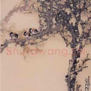1965年 赵少昂《群鸟话春寒》国画花鸟作品图片鉴赏