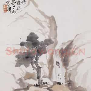 1932年 容漱石《飞瀑千尺》国画山水作品图片鉴赏