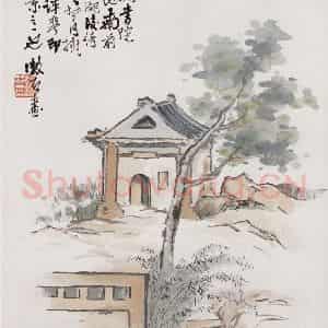 容漱石《拥翠亭》国画山水作品图片鉴赏