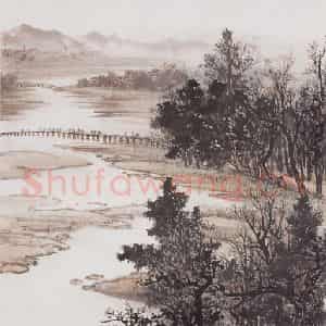 1965年 黎雄才《红军桥》国画山水作品图片鉴赏