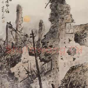 1940年 关山月《寇机去后》国画山水作品图片鉴赏