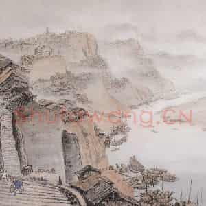 1942年 关山月《嘉陵江码头》国画人物作品图片鉴赏