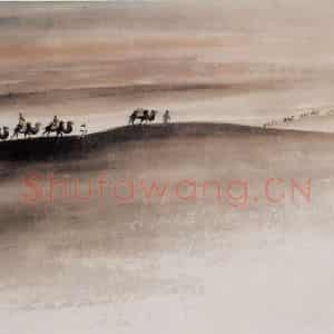 1943年 关山月《塞外驼铃》国画山水作品图片鉴赏