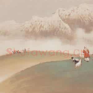 关山月《祁连山放牧图》国画山水作品图片鉴赏