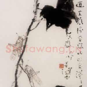1999年 杨善深《芙蓉·蚱蜢》国画花鸟作品图片鉴赏