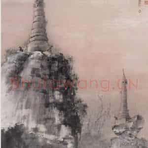 1934年 高剑父《缅甸佛迹》国画山水作品图片鉴赏