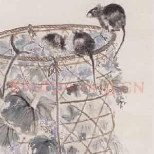 1935年 高剑父《老鼠葡萄》国画花鸟作品图片鉴赏
