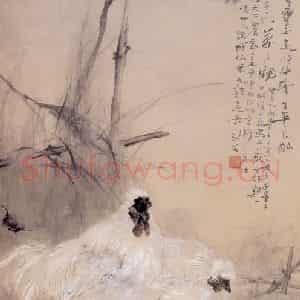 高剑父《双鸡图》国画花鸟作品图片鉴赏