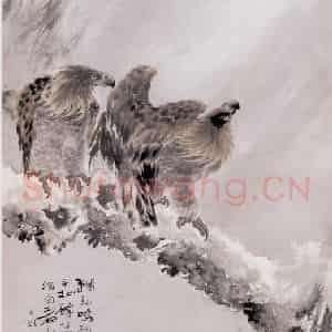 高剑父《双鹰图》国画花鸟作品图片鉴赏