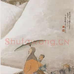 1929年 陈树人《雪拥蓝关马不前》国画人物作品图片鉴赏